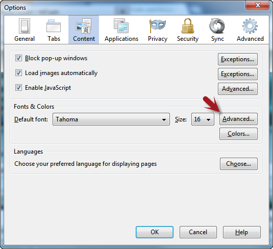 ที่หมวด Contents > คลิกปุ่ม Advanced